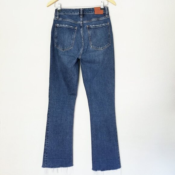 Anine Bing Lara Flared Jeans 27 Mid Indigo Blue High Waist Raw Hem Designer $230 - Picture 5 of 16